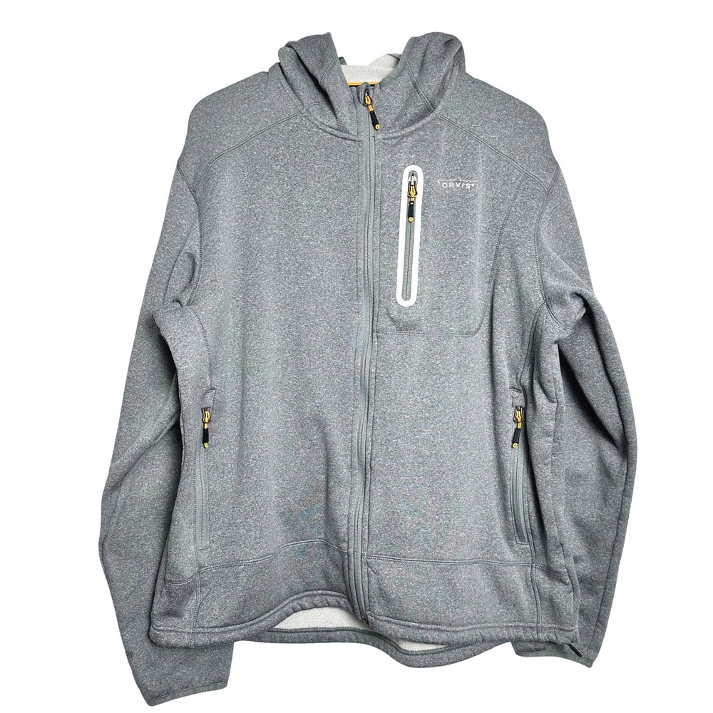 Orvis Mens Big Horn Fleece Gray Full Zip Lined Performance Hoodie Jacket L